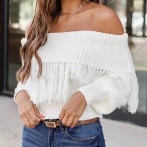 Pink Lily Cropped Cream Sweater
